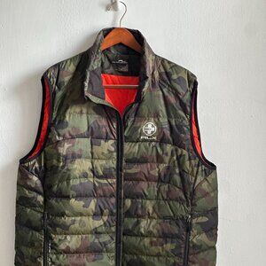 Ralph Lauren RLX Camo Down Puffer Vest – Men’s, Green/Brown/Black Camo, Orange L